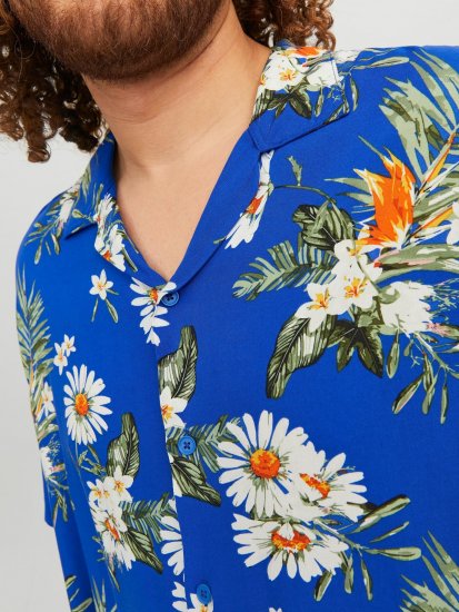 Jack & Jones JORLUKE FLORES Resort Shirt Nautical Blue - Herrenhemden - Herrenhemden in großen Größen