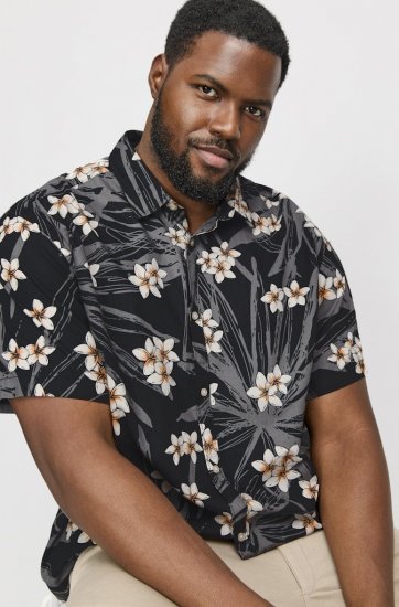 Jack & Jones Hawaii AOP Shirt Black - Herrenhemden - Herrenhemden in großen Größen