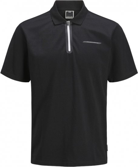 Jack & Jones Fusion Pique Zipper Polo Black - Polo-shirts für herren - Polo-Shirts für Herren in großen Größen
