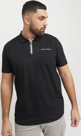 Jack & Jones Fusion Pique Zipper Polo Black - Polo-shirts für herren - Polo-Shirts für Herren in großen Größen