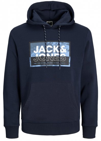 Jack & Jones JCOLOGAN SS24 PRINT Hoodie Navy Blazer - Herren-Sweater und -Hoodies in großen Größen - Herren-Sweater und -Hoodies in großen Größen