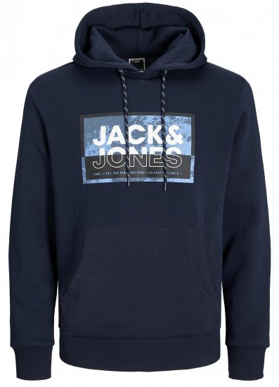 Jack & Jones JCOLOGAN SS24 PRINT Hoodie Navy Blazer - Herren-sweater und -hoodies - Herren-Sweater und -Hoodies in großen Größen
