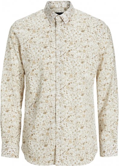Jack & Jones BARNES Printed Dobby Long Sleeve Shirt Cloud Dancer - Herrenhemden - Herrenhemden in großen Größen