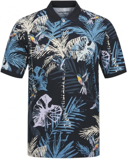 Jack & Jones Hawaii AOP Short Sleeve Polo Blue - Polo-shirts für herren - Polo-Shirts für Herren in großen Größen