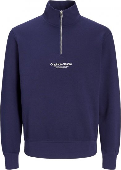 Jack & Jones Esterbro High Neck Quarter Zip Sweatshirt Ocean Cavern - Herren-sweater und -hoodies - Herren-Sweater und -Hoodies in großen Größen