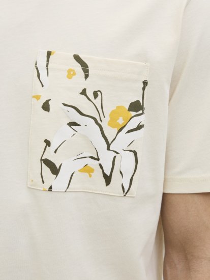  Jack & Jones Tavira Aop Pocket Crew Neck T-Shirt Antique White - Herren-T-Shirts - Herren-T-Shirts in großen Größen