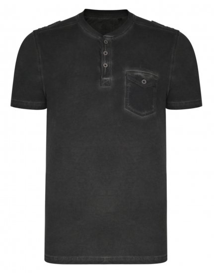 Kam Jeans Grandad Collar Fashion Tee Black - Herren-T-Shirts - Herren-T-Shirts in großen Größen