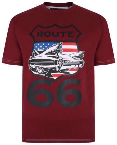 Kam Jeans Route 66 Print T-shirt Burgundy - Herren-T-Shirts - Herren-T-Shirts in großen Größen