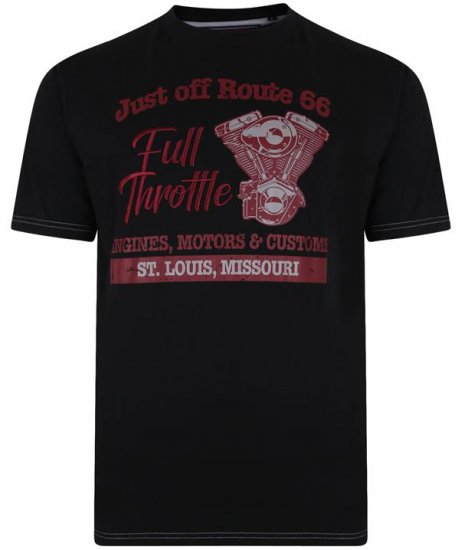 Kam Jeans 5354 Full Throttle Print T-shirt Black - Herren-T-Shirts - Herren-T-Shirts in großen Größen