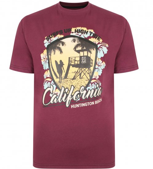 Kam Jeans 5368 California Print T-shirt Plum - Herren-T-Shirts in großen Größen - Herren-T-Shirts in großen Größen