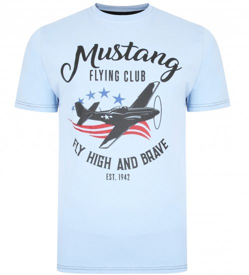 Kam Jeans Mustang Flying Club T-shirt Sky - Herren-T-Shirts - Herren-T-Shirts in großen Größen