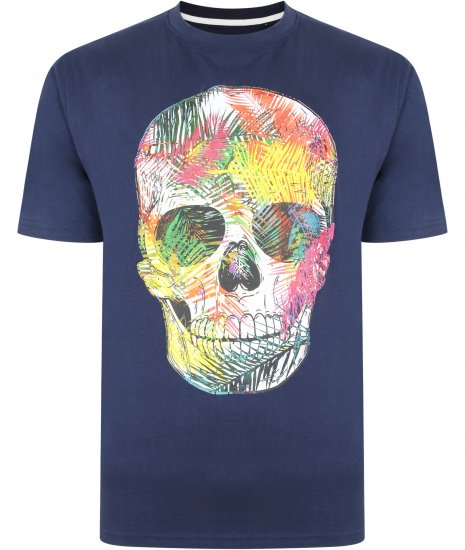 Kam Jeans 5375 Coloured Skull Print T-shirt Navy - Herren-T-Shirts - Herren-T-Shirts in großen Größen