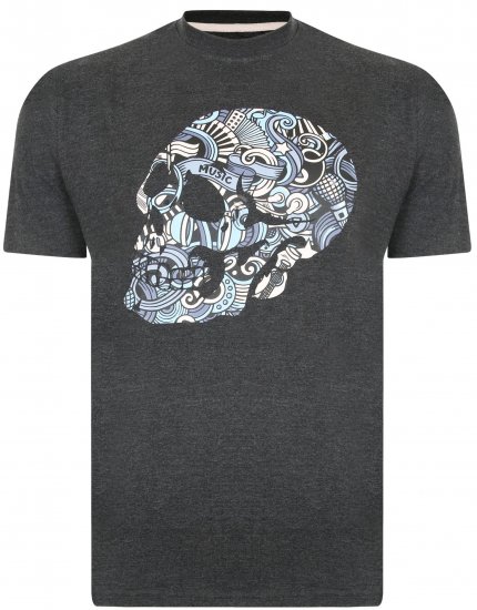 Kam Jeans 5376 Music Skull Print Tee Charcoal - Herren-T-Shirts - Herren-T-Shirts in großen Größen