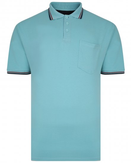 Kam Jeans 5400B Tipped Polo with Pocket Aqua - Polo-shirts für herren - Polo-Shirts für Herren in großen Größen