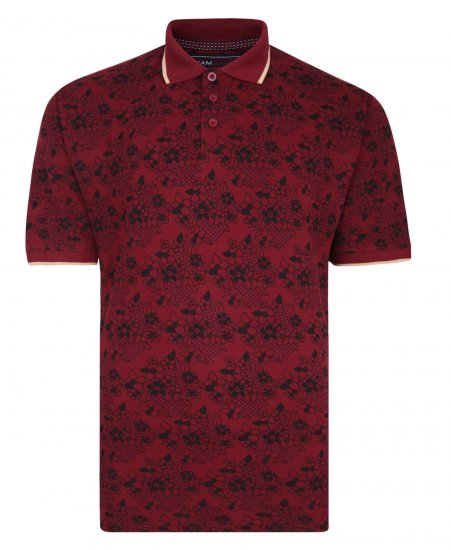 Kam Jeans Floral Print Polo Wine - Polo-shirts für herren - Polo-Shirts für Herren in großen Größen