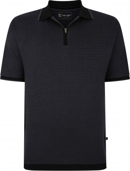 Kam Jeans 5492 Jersey Weave Pattern 1/4 Zip Polo Black - Polo-shirts für herren - Polo-Shirts für Herren in großen Größen