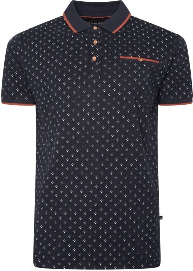 Kam Jeans 5503 Jersey Polo with All Over Geo Print Navy - Polo-Shirts für Herren in großen Größen - Polo-Shirts für Herren in großen Größen
