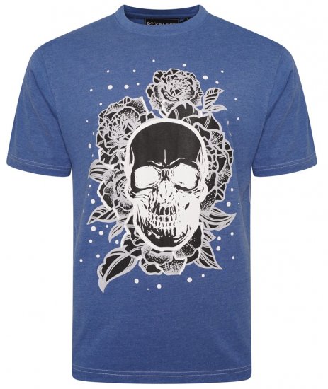 Kam Jeans 5704 Skull Rose Print Tee Blue Marl - Herren-T-Shirts in großen Größen - Herren-T-Shirts in großen Größen