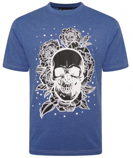 Kam Jeans 5704 Skull Rose Print Tee Blue Marl - Herren-T-Shirts - Herren-T-Shirts in großen Größen