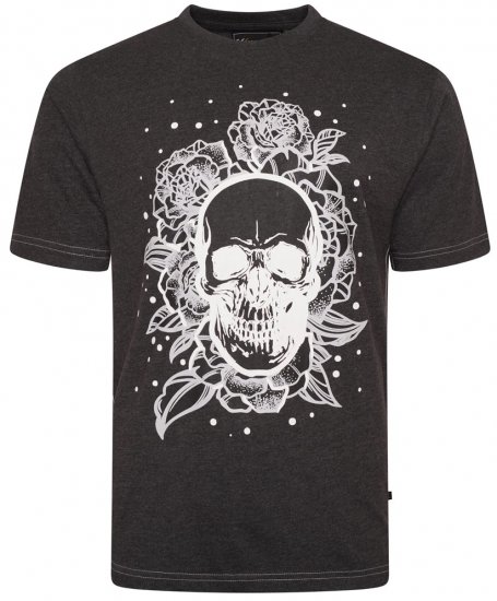 Kam Jeans 5704 Skull Rose Print Tee Charcoal - Herren-T-Shirts - Herren-T-Shirts in großen Größen