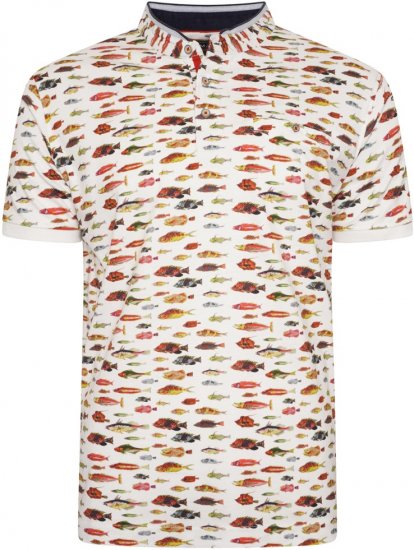 Kam Jeans 5743 Fish Print Jersey Grandad Top White Multicolored - Polo-shirts für herren - Polo-Shirts für Herren in großen Größen
