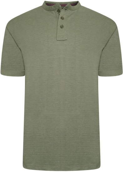 Kam Jeans 5744 Textured Jersey Grandad Top Khaki - Polo-shirts für herren - Polo-Shirts für Herren in großen Größen