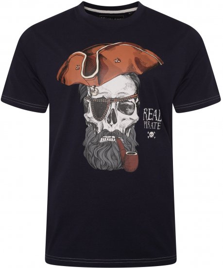 Kam Jeans 5752 Real Pirates Print T-Shirt Navy - Herren-T-Shirts - Herren-T-Shirts in großen Größen