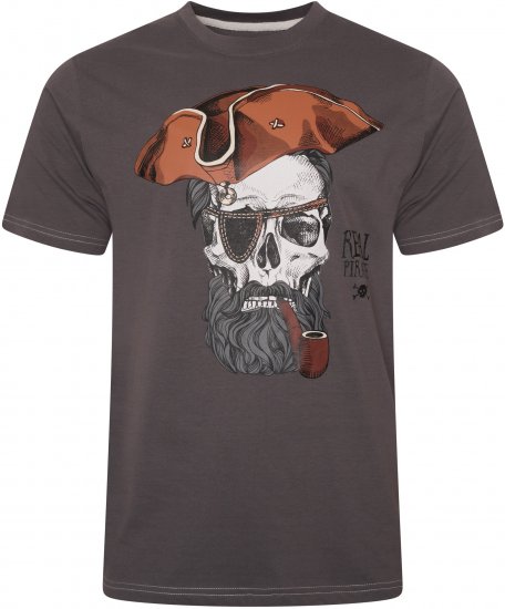 Kam Jeans 5752 Real Pirates Print T-Shirt Charcoal - Herren-T-Shirts - Herren-T-Shirts in großen Größen