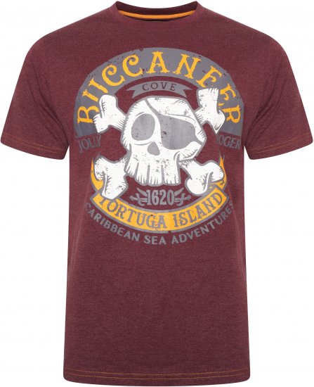 Kam Jeans 5753 Buccaneer Print T-Shirt BURGUNDY MARL - Herren-T-Shirts - Herren-T-Shirts in großen Größen