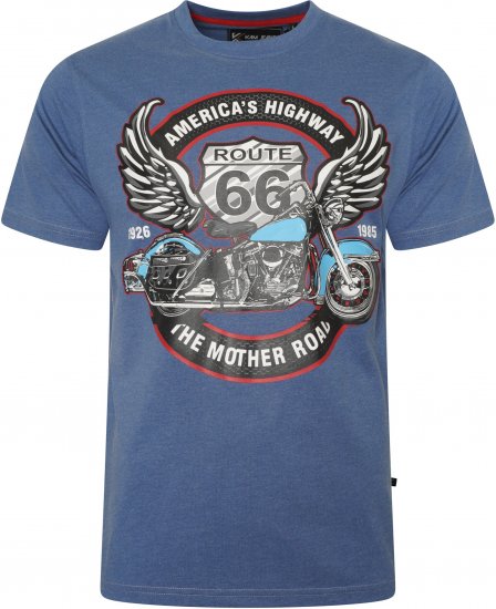 Kam Jeans 5755 Route 66 Motorbike Print T-Shirt Blue Marl - Herren-T-Shirts - Herren-T-Shirts in großen Größen