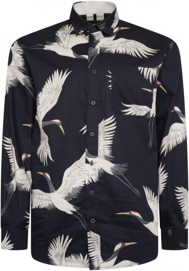 Kam Jeans 6059 LS Bird Print Shirt Navy - Herrenhemden - Herrenhemden in großen Größen