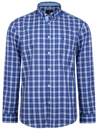 Kam Jeans 6155 Long Sleeve Check Shirt Blue - Herrenhemden - Herrenhemden in großen Größen