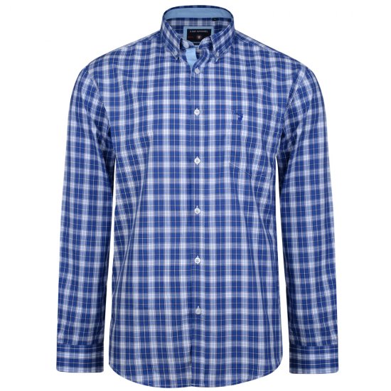 Kam Jeans 6155 Long Sleeve Check Shirt Blue - Herrenhemden - Herrenhemden in großen Größen