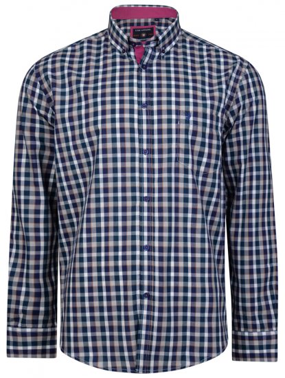 Kam Jeans 6156 Long Sleeve Check Shirt Navy - Herrenhemden - Herrenhemden in großen Größen