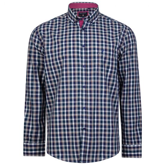 Kam Jeans 6156 Long Sleeve Check Shirt Navy - Herrenhemden - Herrenhemden in großen Größen