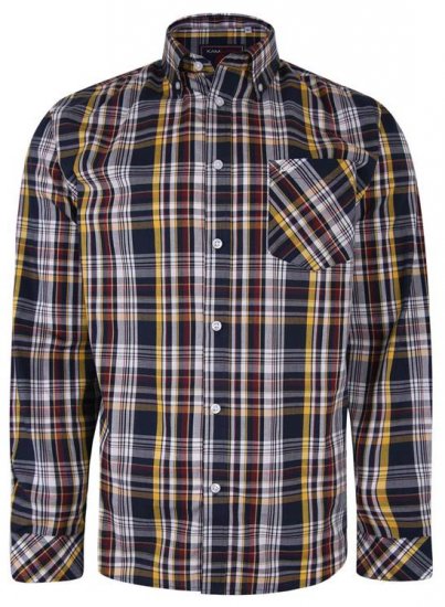 Kam Jeans 6208 LS Casual Check Shirt Navy - Herrenhemden in großen Größen - Herrenhemden in großen Größen
