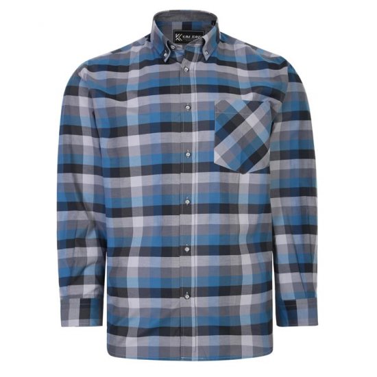 Kam Jeans 6222 Grazed Check Pattern Shirt Turquoise - Herrenhemden - Herrenhemden in großen Größen