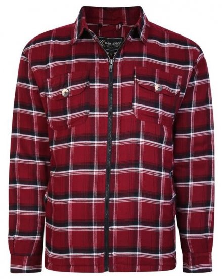 Kam Jeans 6231 Sherpa Lined Flannel Shirt with Zipper Burgundy - Herrenhemden in großen Größen - Herrenhemden in großen Größen