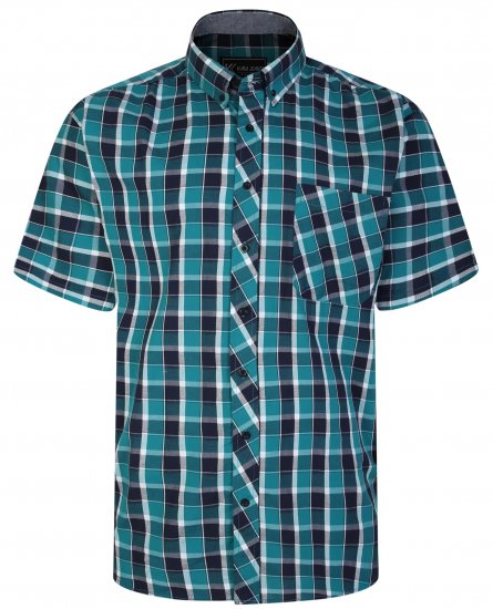 Kam Jeans 6240 SS Check Shirt Teal - Herrenhemden - Herrenhemden in großen Größen
