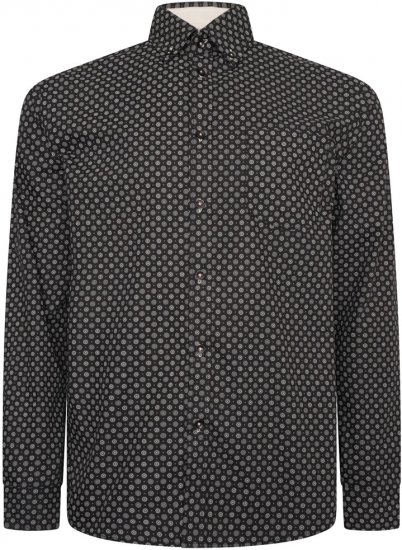 Kam Jeans 6296 Long Sleeve All Over Geo Print Shirt Black - Herrenhemden - Herrenhemden in großen Größen