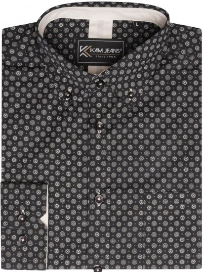 Kam Jeans 6296 Long Sleeve All Over Geo Print Shirt Black - Herrenhemden - Herrenhemden in großen Größen