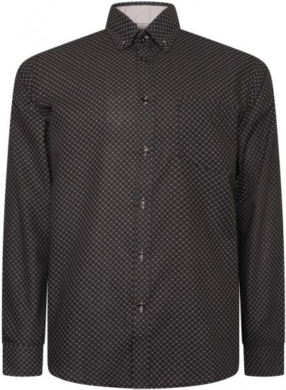 Kam Jeans 6299 Long Sleeve All Over Diamond Print Shirt Black - Herrenhemden - Herrenhemden in großen Größen
