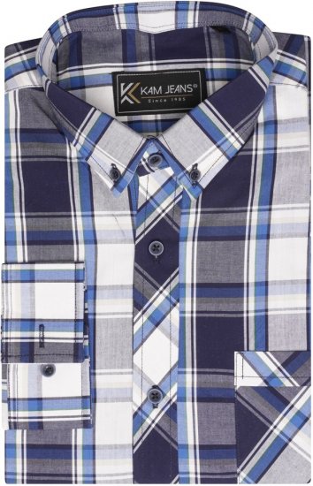 Kam Jeans 6301 LS Casual Check Shirt Navy - Herrenhemden - Herrenhemden in großen Größen