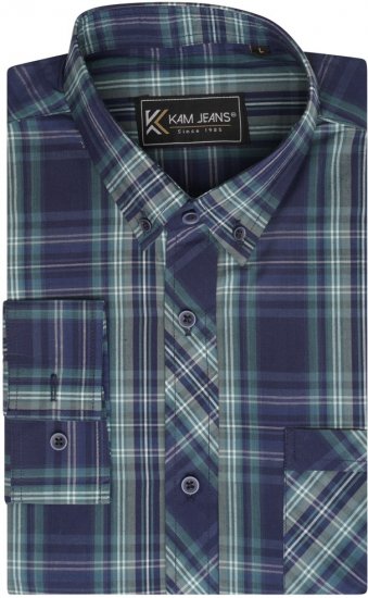 Kam Jeans 6301 LS Casual Check Shirt Teal - Herrenhemden - Herrenhemden in großen Größen