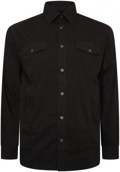 Kam Jeans 6305 Long Sleeve Retro Stretch Shirt Black - Herrenhemden - Herrenhemden in großen Größen
