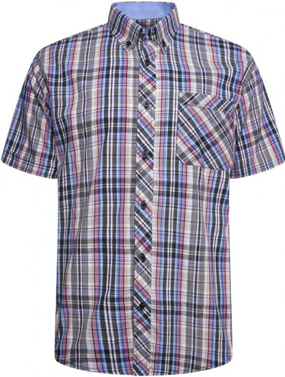 Kam Jeans 6313 Casual Check Short Sleeve Shirt Grey - Herrenhemden - Herrenhemden in großen Größen