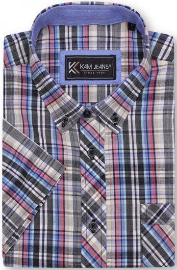 Kam Jeans 6313 Casual Check Short Sleeve Shirt Grey - Herrenhemden - Herrenhemden in großen Größen