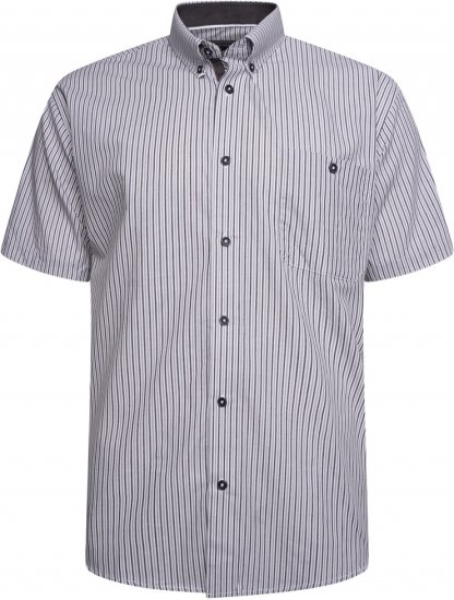 Kam Jeans 6321 Casual Stripe Short Sleeve Shirt Charcoal - Herrenhemden - Herrenhemden in großen Größen