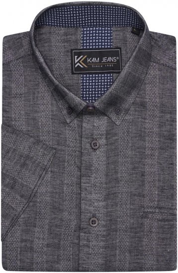 Kam Jeans 6323 Self Pattern Casual Short Sleeve Shirt Charcoal - Herrenhemden - Herrenhemden in großen Größen