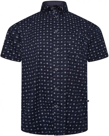 Kam Jeans 6325 Dobby Print Short Sleeve Shirt Black - Herrenhemden - Herrenhemden in großen Größen